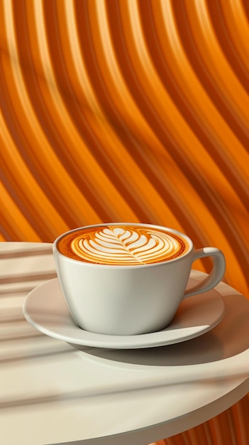 Foto 3d-vectorontwerp van een beker met een abstract latte art patroon moderne café sfeer