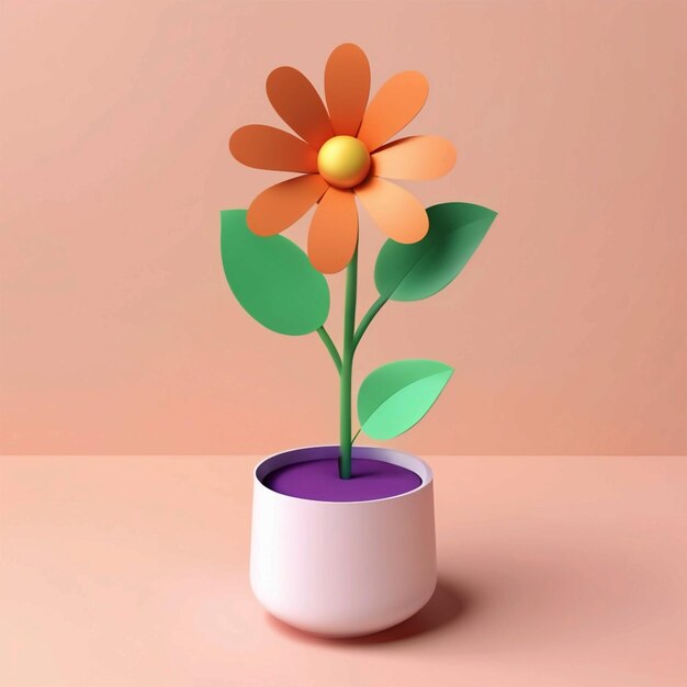 3D-vectorweergave van een 3D-bloem in een pot