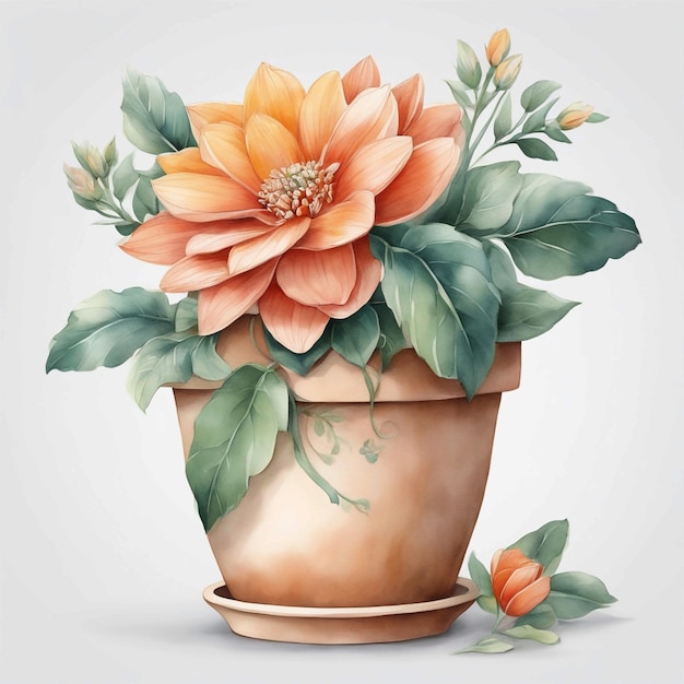 3D-vectorweergave van een 3D-bloem in een pot