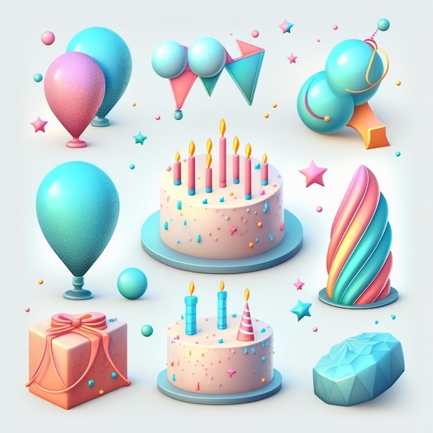 3D-verjaardag icon set