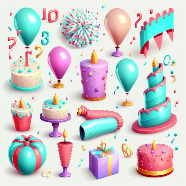 3D-verjaardag icon set