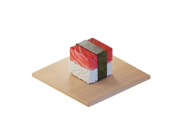 3d vierkante tonijn sushi isometrische concept