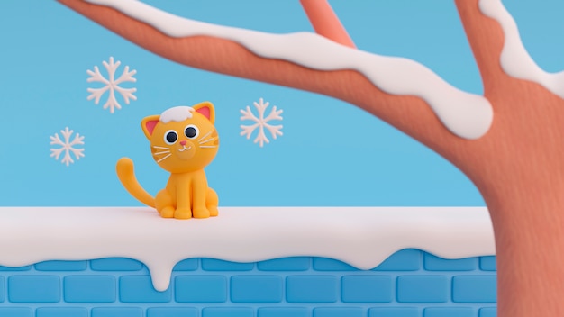 3D 画像の可愛いペットキャット