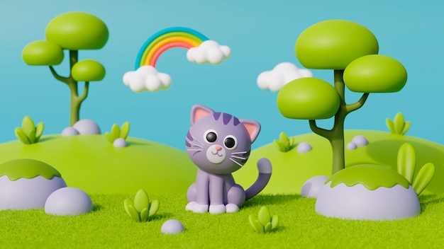 Photo 3d view of adorable pet cat