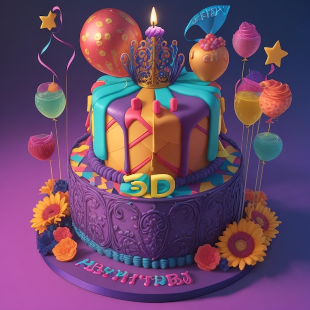 3d view birth day celebration with cake