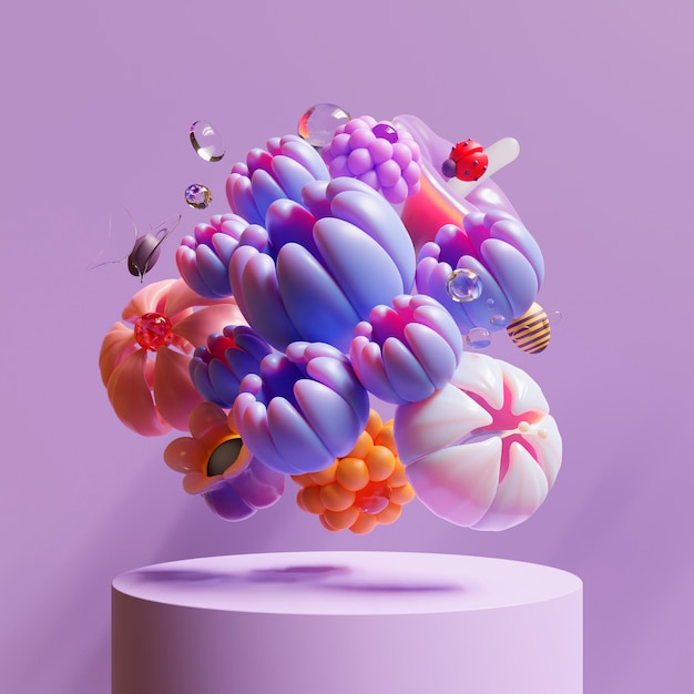 3d view of blooming flowers
