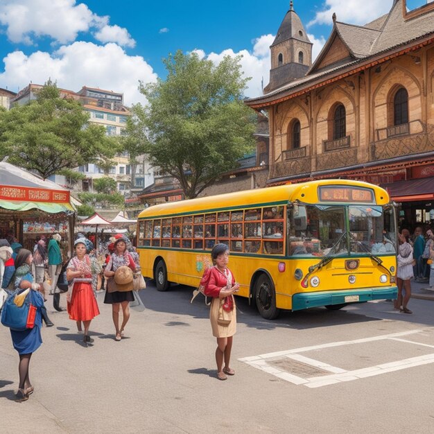 3d view of bus and bus stop