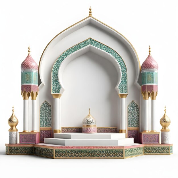 3D view Islamic arch podium stage