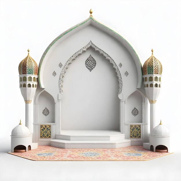 3D view Islamic arch podium stage