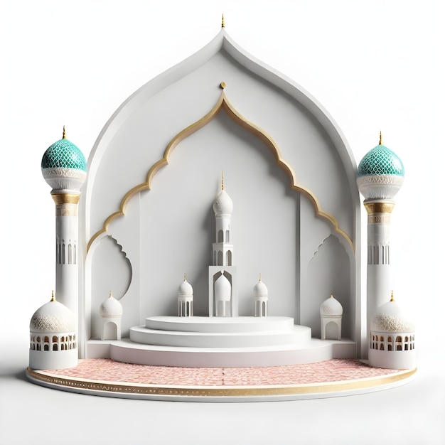 3D view Islamic arch podium stage