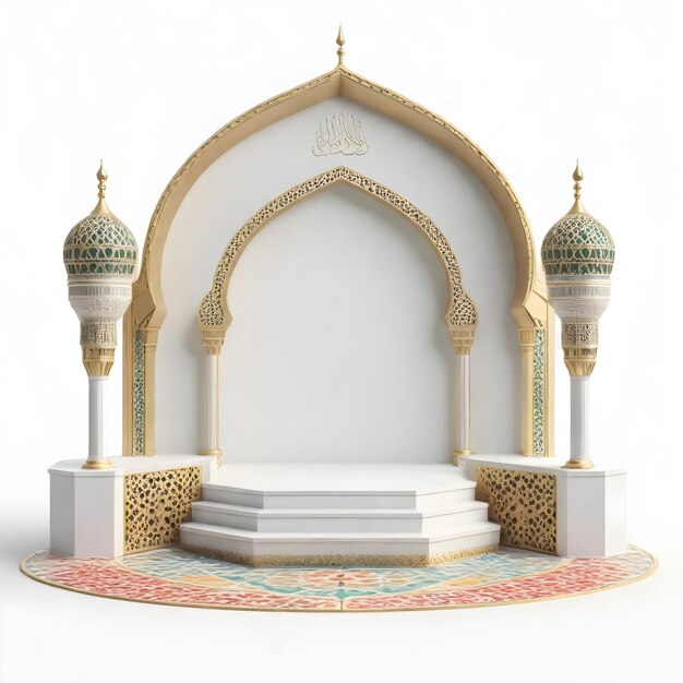 3D view Islamic arch podium stage