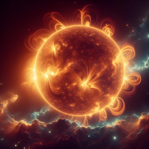 Photo 3d view of sun in the space