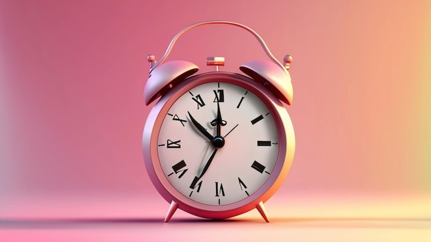 3d Vintage alarm clock pastel background with natural light that falls on the ground over time