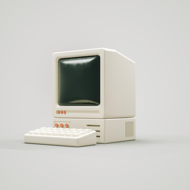 白い背景に 3 D のビンテージ PC