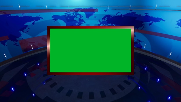 Photo 3d virtual news studio green screen background 3d rendering