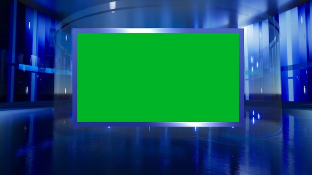 3D Virtual News Studio Green Screen Background 3d Rendering