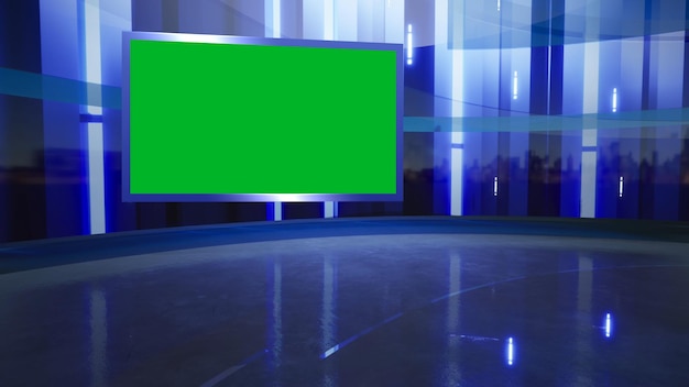 3D Virtual News Studio Green Screen Background 3d Rendering