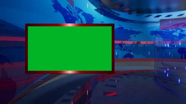 3D Virtual News Studio Green Screen Background 3d Rendering