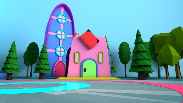 3D Virtual set Pink house