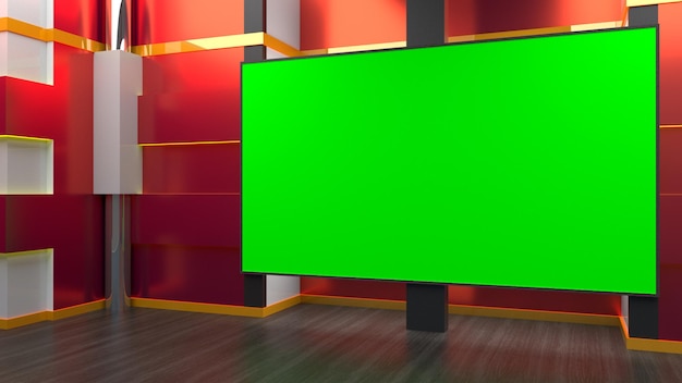 3d virtual set tv news 3d rendering with green screen