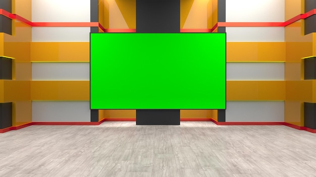 3d virtual set tv news with green screen 3d rendering