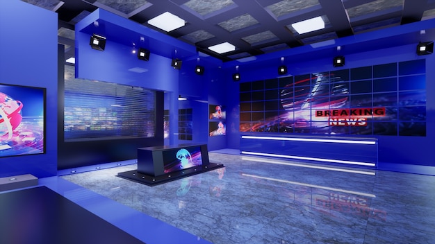 3D Virtual TV Studio News, 3d illustratie