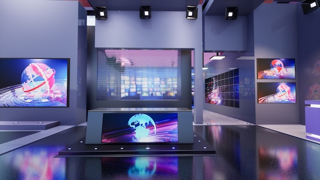 3D Virtual TV Studio News, 3d illustratie