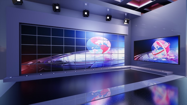 3D Virtual TV Studio News, 3d illustratie