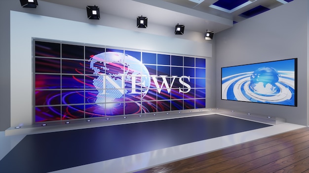 3D Virtual TV Studio News, 3d illustratie