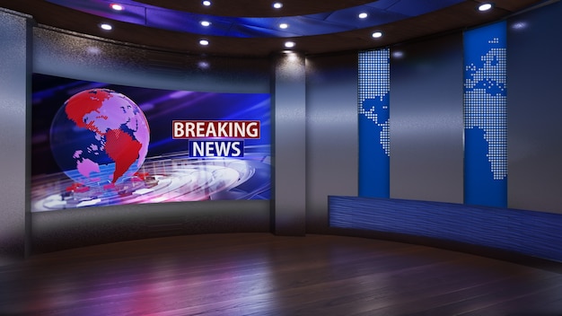 3d virtual tv studio news, 3d illustratie