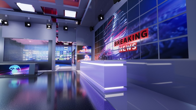 3D Virtual TV Studio News, 3d illustratie