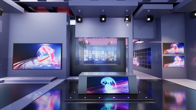 3d virtual tv studio news, 3d illustratie