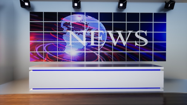 Foto 3d virtual tv studio news, 3d illustratie