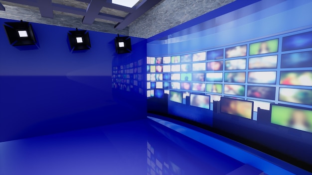 3D Virtual TV Studio News, 3d illustratie