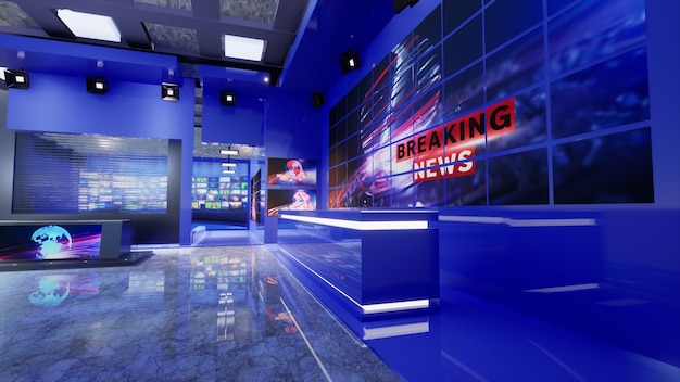 3D Virtual TV Studio News, 3d illustration