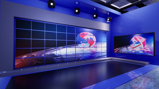 3D Virtual TV Studio News, 3d illustration