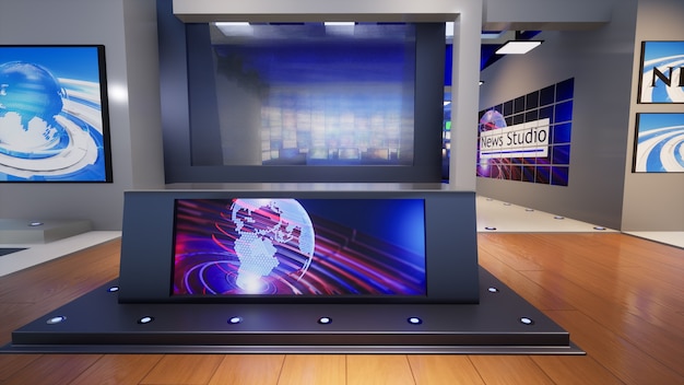 3d virtual tv studio news, 3d illustration
