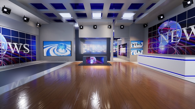 3D Virtual TV Studio News, 3d illustration