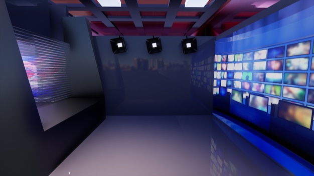 Notizie 3d virtual tv studio, illustrazione 3d