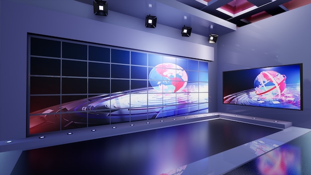 3D Virtual TV Studio News, 3d illustration