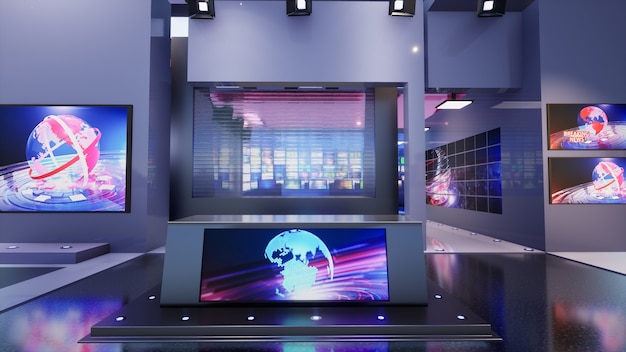 3D Virtual TV Studio News, 3d illustration