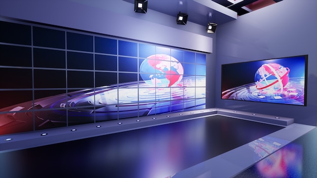 3d virtual tv studio news, 3d illustration