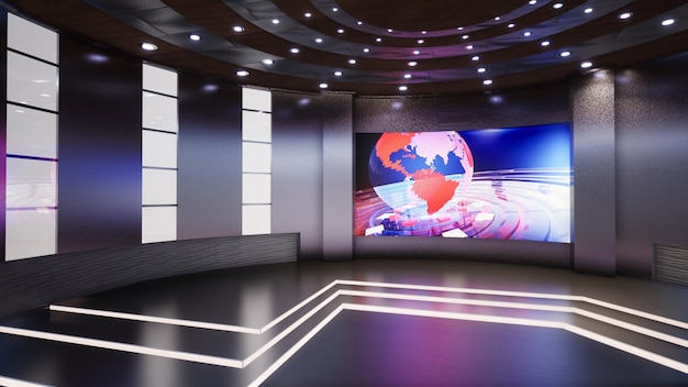 3d virtual tv studio news, 3d illustration