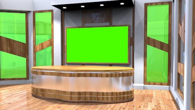 3D Virtual TV Studio News, 3d illustration