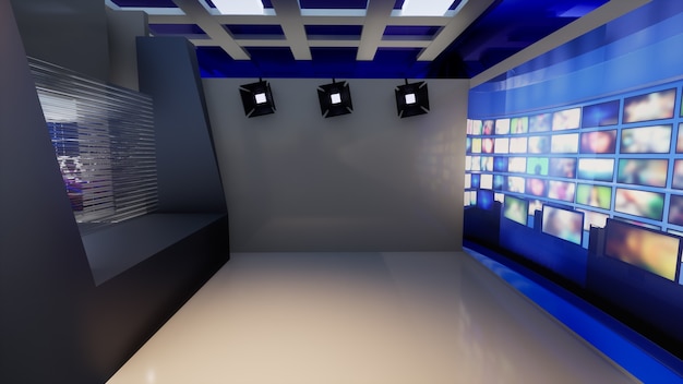 3D Virtual TV Studio News, 3d illustration