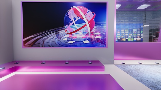 3d virtual tv studio news, 3d illustration