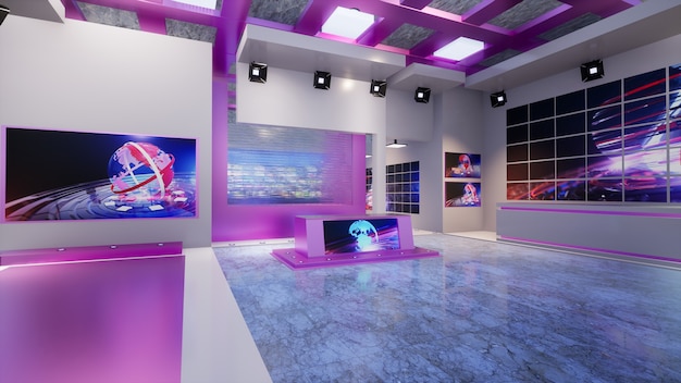 Notizie 3d virtual tv studio, illustrazione 3d