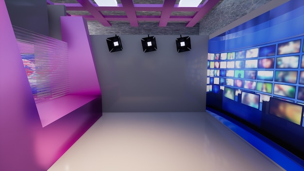 Foto notizie 3d virtual tv studio, illustrazione 3d