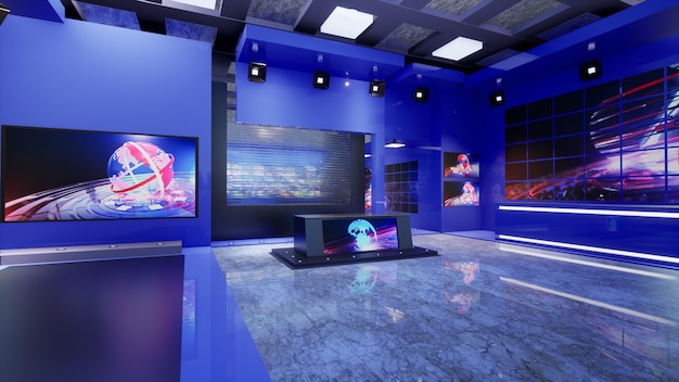 3D Virtual TV Studio News, 3d illustration