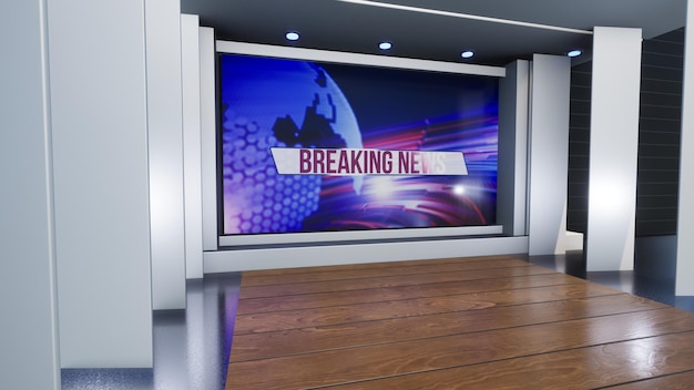 Foto notizie 3d virtual tv studio, sfondo per programmi tv. tv su wall.3d virtual news studio background